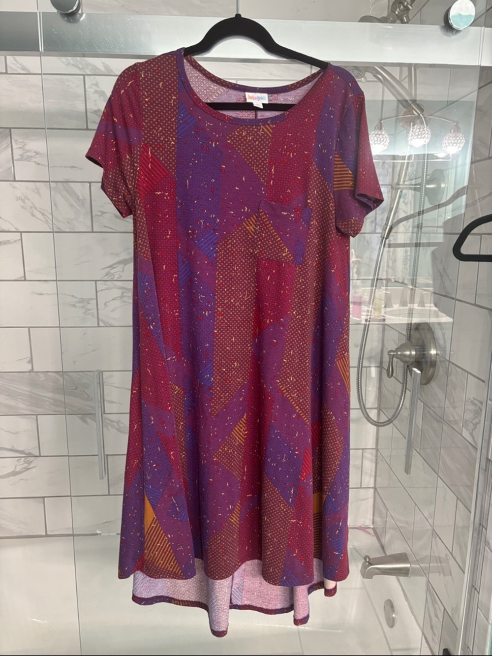 LuLaRoe Purple & Burgundy Geometric Short-Sleeve Carly Midi Dress